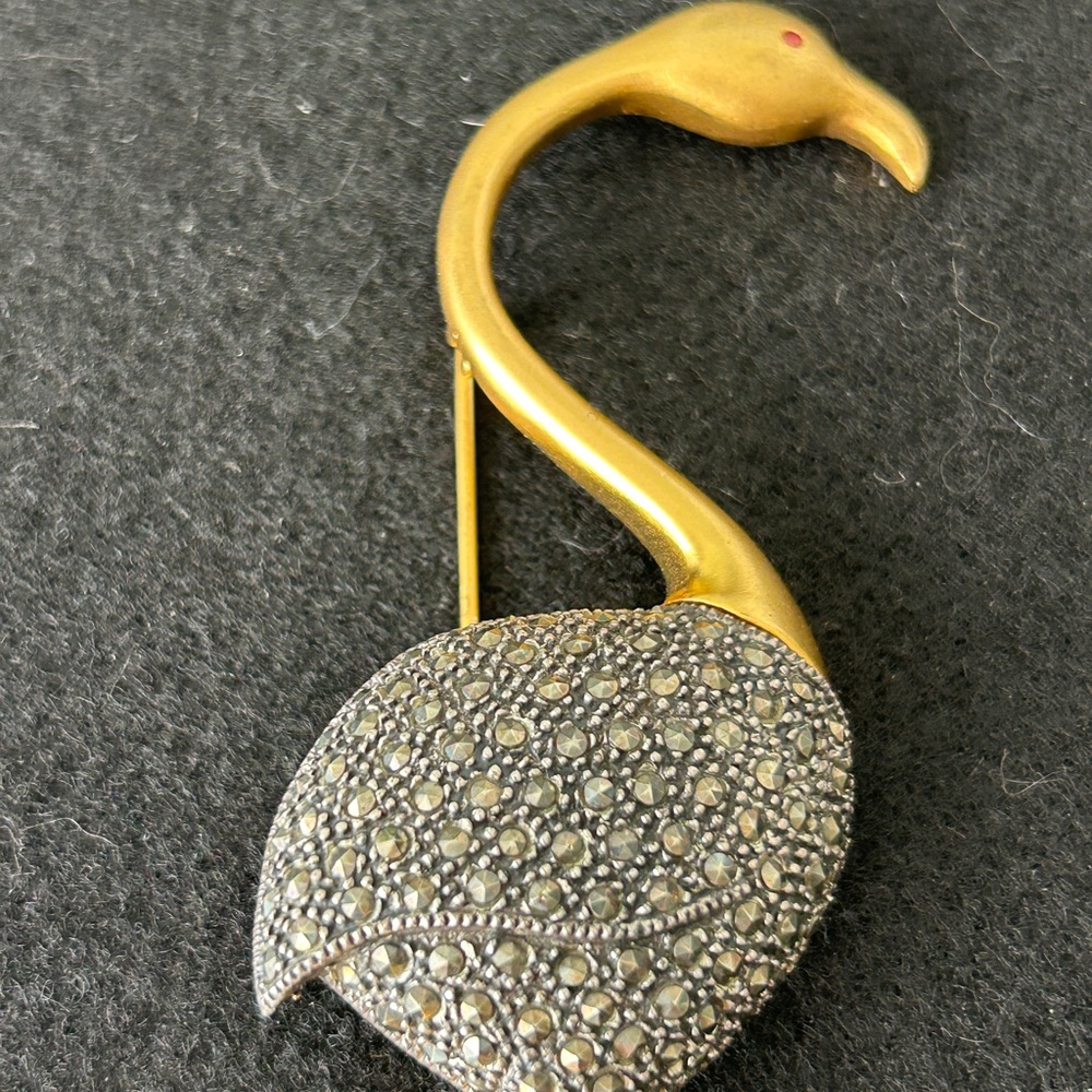 Sterling Silver Marcasite Flamingo Brooch